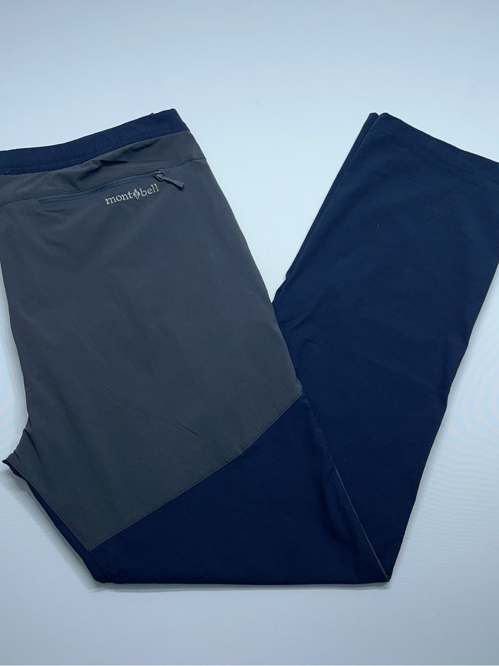 Montbell Belted Hiking Pants Mens Size XXL Blue Gray Softshell Zip Pockets